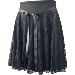 Black Floral Lace Skirt Ruffle Front Satin Ribbon Whimsigoth Dark Fairy Large